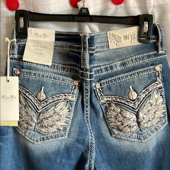 Miss Me Women's Mid Rise Boot Cut Bling Embellished Jeans